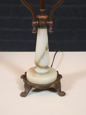 French Neoclassical Style Alabaster & Brass Three-Arm Candelabra Table Lamp, c.1940’s