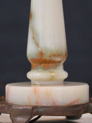 French Neoclassical Style Alabaster & Brass Three-Arm Candelabra Table Lamp, c.1940’s