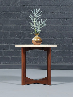 Mid-Century Modern Sculpted Walnut Side Table w/ Travertine Top, c.1960’s