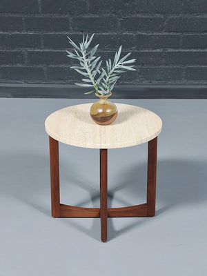 Mid-Century Modern Sculpted Walnut Side Table w/ Travertine Top, c.1960’s