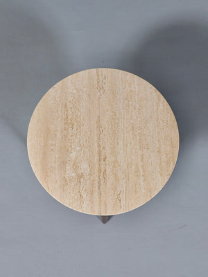 Mid-Century Modern Sculpted Walnut Side Table w/ Travertine Top, c.1960’s