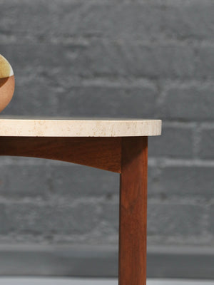 Mid-Century Modern Sculpted Walnut Side Table w/ Travertine Top, c.1960’s