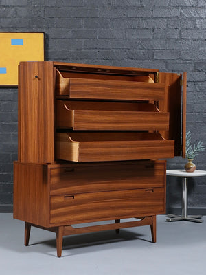 Mid-Century Modern Zebrawood Highboy Dresser by American of Martinsville, c.1960’s