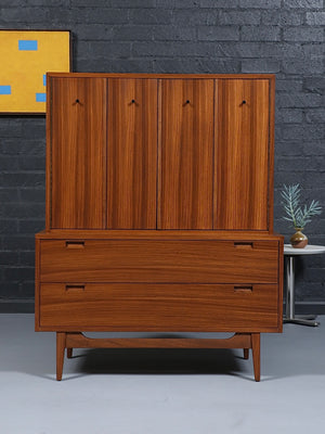 Mid-Century Modern Zebrawood Highboy Dresser by American of Martinsville, c.1960’s