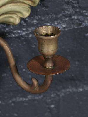 Pair of Hollywood Regency Gilt Brass Shell Candle Sconces w/ Scroll Arms, c.1960’s