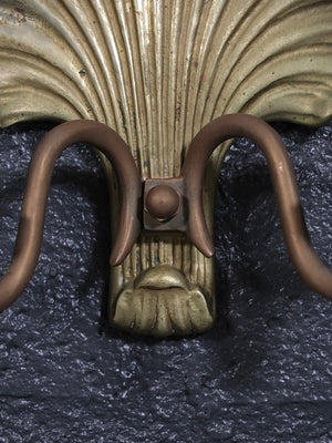 Pair of Hollywood Regency Gilt Brass Shell Candle Sconces w/ Scroll Arms, c.1960’s