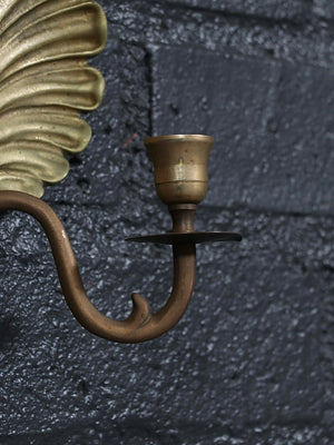 Pair of Hollywood Regency Gilt Brass Shell Candle Sconces w/ Scroll Arms, c.1960’s