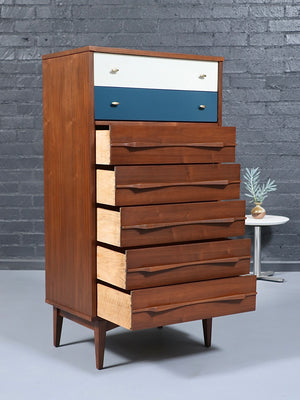 Mid-Century Modern Two-Tone Blue & Beige Lacquered Highboy Dresser, c. – Vintage Supply