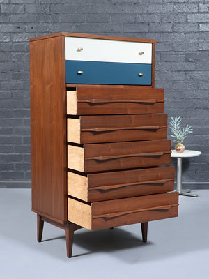 Mid-Century Modern Two-Tone Blue & Beige Lacquered Highboy Dresser, c.1960’s