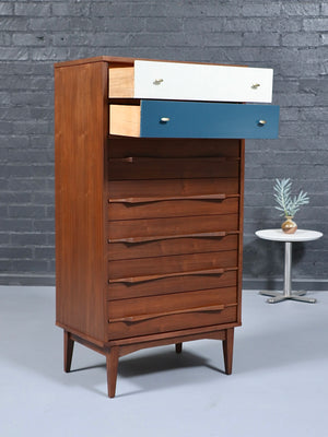 Mid-Century Modern Two-Tone Blue & Beige Lacquered Highboy Dresser, c.1960’s