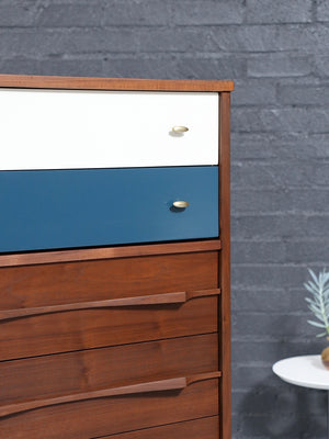 Mid-Century Modern Two-Tone Blue & Beige Lacquered Highboy Dresser, c.1960’s