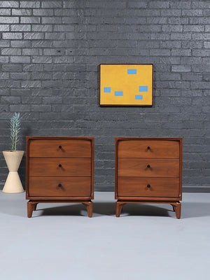 Pair of Mid-Century Modern Sculpted Walnut Night Stands by Vanleigh, c.1960’s