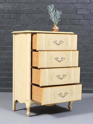 Vintage French Provincial Hand-Painted Cream Dresser w/ Cabriole Legs, c.1970’s