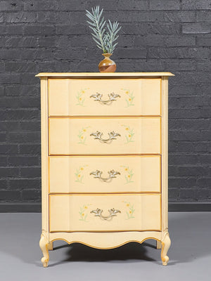 Vintage French Provincial Hand-Painted Cream Dresser w/ Cabriole Legs, c.1970’s