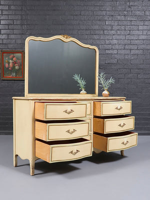 Vintage French Provincial Style “Limoges” Painted Dresser w/ Mirror by Drexel, c.1960’s