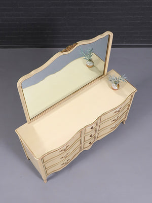 Vintage French Provincial Style “Limoges” Painted Dresser w/ Mirror by Drexel, c.1960’s