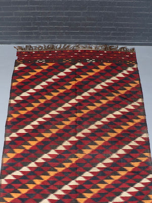 Vintage Anatolian Handwoven Kilim Rug in Red & Indigo Geometric Wool, c.1960’s
