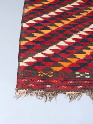 Vintage Anatolian Handwoven Kilim Rug in Red & Indigo Geometric Wool, c.1960’s