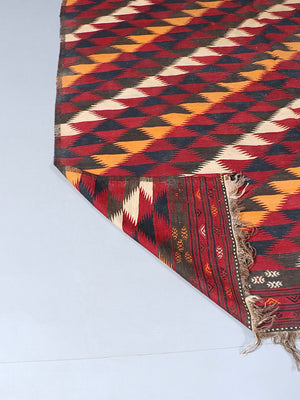 Vintage Anatolian Handwoven Kilim Rug in Red & Indigo Geometric Wool, c.1960’s