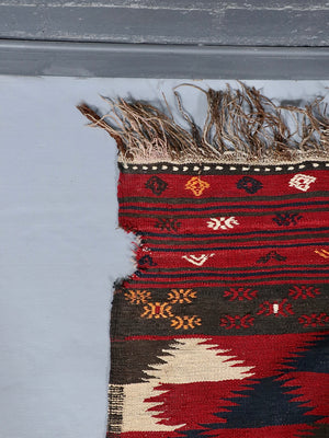 Vintage Anatolian Handwoven Kilim Rug in Red & Indigo Geometric Wool, c.1960’s