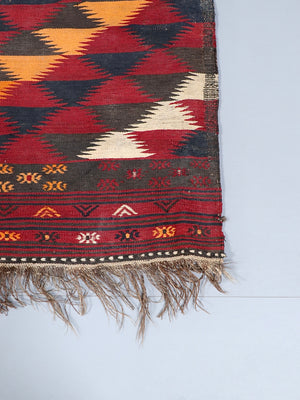 Vintage Anatolian Handwoven Kilim Rug in Red & Indigo Geometric Wool, c.1960’s