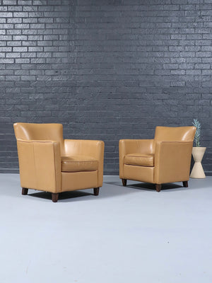 Pair of Vintage Modern Tan Leather Club Lounge Chairs, c.1980’s