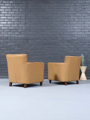 Pair of Vintage Modern Tan Leather Club Lounge Chairs, c.1980’s