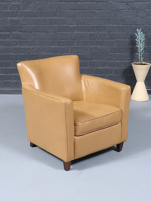 Pair of Vintage Modern Tan Leather Club Lounge Chairs, c.1980’s