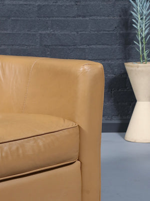 Pair of Vintage Modern Tan Leather Club Lounge Chairs, c.1980’s