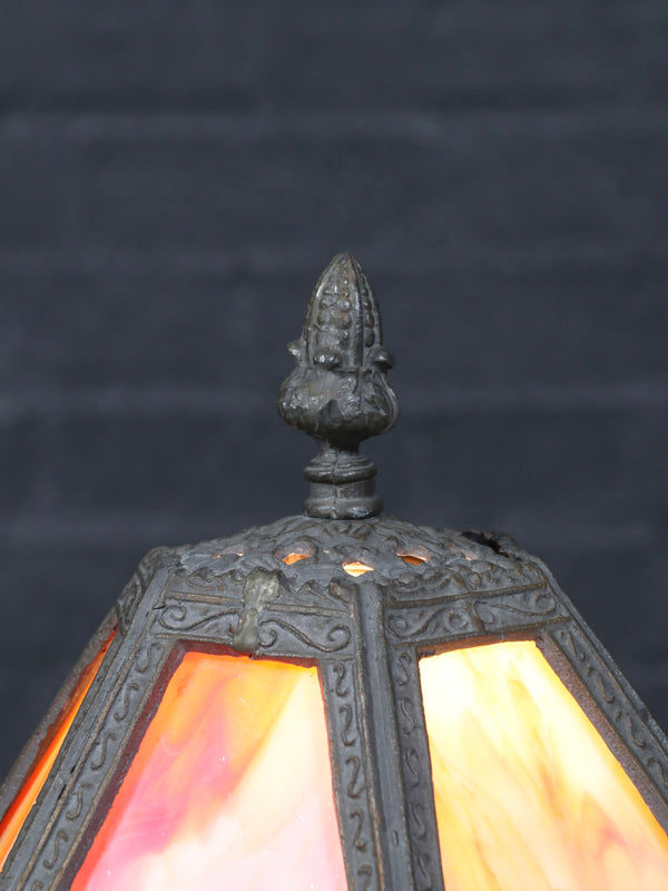 Arts & Crafts Style Table Lamp w/ Cathedral Slag Glass, c.1970’s