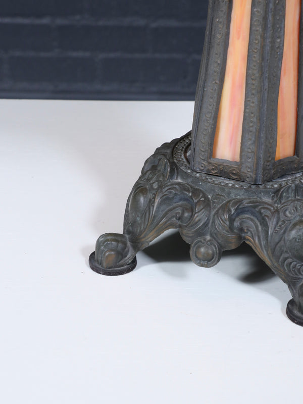 Arts & Crafts Style Table Lamp w/ Cathedral Slag Glass, c.1970’s