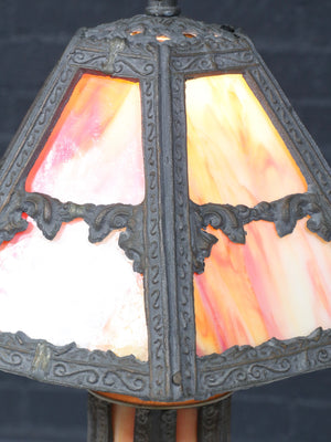 Arts & Crafts Style Table Lamp w/ Cathedral Slag Glass, c.1970’s