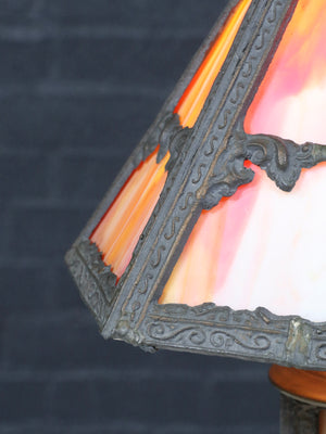 Arts & Crafts Style Table Lamp w/ Cathedral Slag Glass, c.1970’s