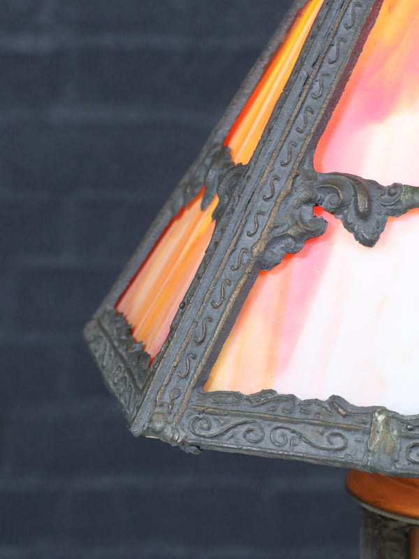 Arts & Crafts Style Table Lamp w/ Cathedral Slag Glass, c.1970’s