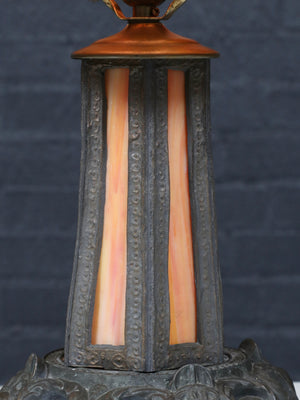 Arts & Crafts Style Table Lamp w/ Cathedral Slag Glass, c.1970’s