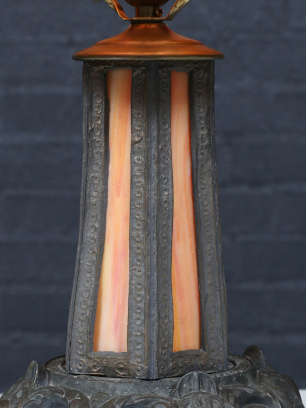 Arts & Crafts Style Table Lamp w/ Cathedral Slag Glass, c.1970’s
