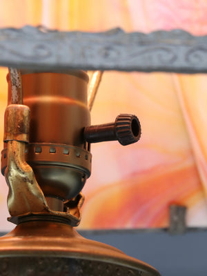 Arts & Crafts Style Table Lamp w/ Cathedral Slag Glass, c.1970’s