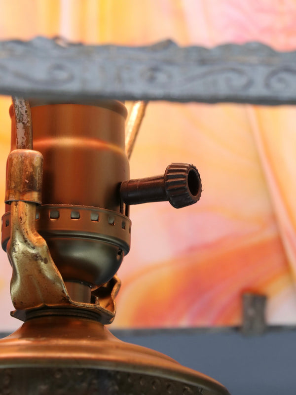 Arts & Crafts Style Table Lamp w/ Cathedral Slag Glass, c.1970’s