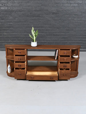 Vintage Streamline Moderne Oak Bookcase Credenza, c.1940's