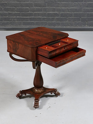 Antique American Empire Flame Mahogany End Table w/ Paw Feet, c.1900’s