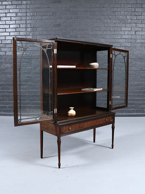 Antique English Sheraton Revival Mahogany & Glass Display Cabinet with Key, c.1920's
