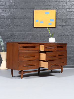 Mid-Century Modern Sculpted Walnut Dresser by Harmony House, c.1960’s