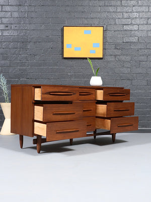 Mid-Century Modern Sculpted Walnut Dresser by Harmony House, c.1960’s