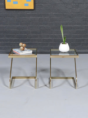 Pair of Mid-Century Modern Brass & Glass Floating Cantilever Side Tables, c.1970’s