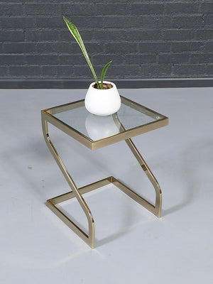 Pair of Mid-Century Modern Brass & Glass Floating Cantilever Side Tables, c.1970’s