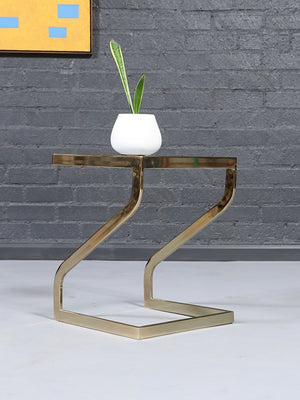 Pair of Mid-Century Modern Brass & Glass Floating Cantilever Side Tables, c.1970’s