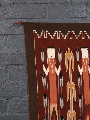 Vintage American Southwest Navajo Yei Figure Handwoven Wool Wall Art, c.1960’s