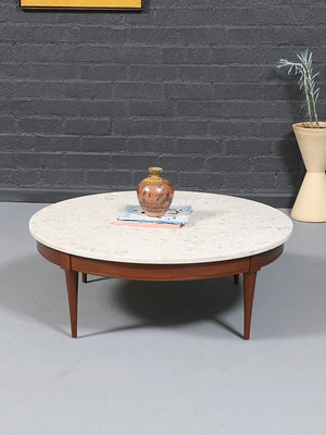 Mid-Century Modern Round Travertine Top Coffee Table, c.1960’s