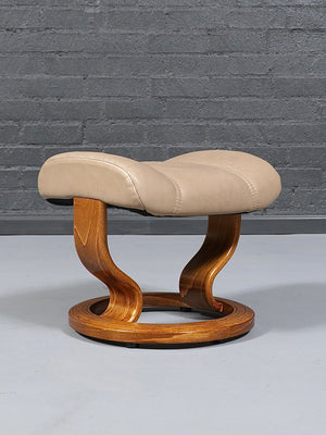 Scandinavian Modern Stressless Tan Leather Ottoman by Ekornes