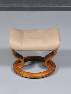 Scandinavian Modern Stressless Tan Leather Ottoman by Ekornes